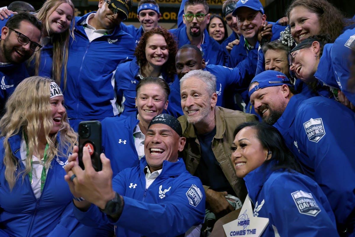 Jon Stewart emceed the kick-off event for the Dept. of Defense Warrior Games on July 18 at Robson Arena. Photo by Jamie Cotten / Colorado College